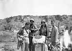 Enterprise CV-6 party which visited Iwo Jima with captured Japanese flag, 9 March 1945.