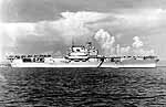 Enterprise CV-6, circa 1940, with aircraft parked on her aft flight deck.