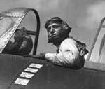 Fighting Six Machinist Donald E. Runyon in his Grumman F4F-4 Wildcat.