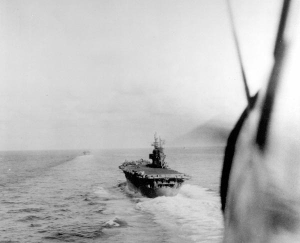 Enterprise CV-6 seen from a plane preparing to land, July 1944.