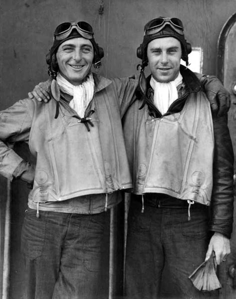 Scouting Six Radiomen Joe Cupples (left) and Jack Leaming aboard Enterprise CV-6, January 1942.