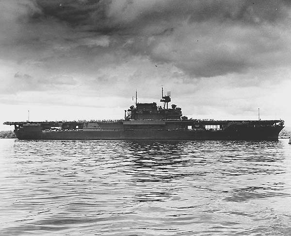 Enterprise CV-6 entering Pearl Harbor, 26 May 1942: shortly before the Battle of Midway.