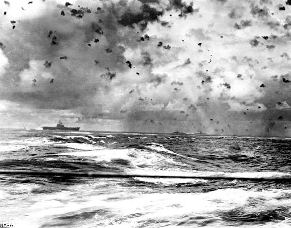 USS Enterprise CV-6 in action during the Battle of Santa Cruz, 26 October 1942.